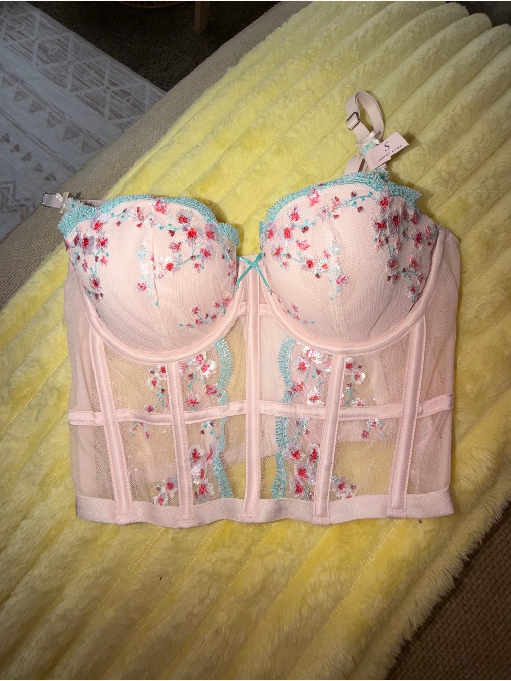 VS Floral Longline Bustier Bra - Pink